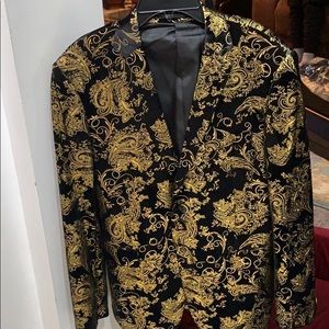 Black and Gold Velour Tuxedo Jacket
